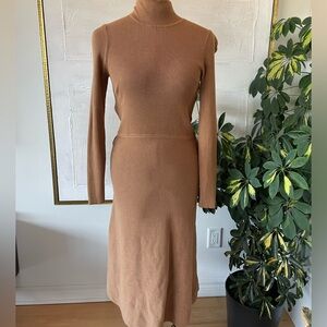 Knit turtleneck tan dress with belt rw&co